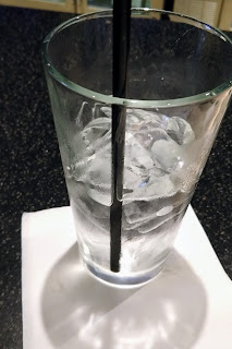 clean, cold water with ice and a straw