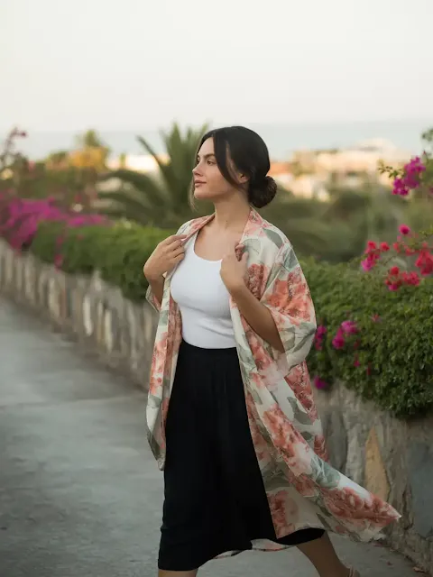 Use a Lightweight, Patterned Kimono or Shawl