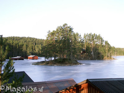 Vy ut över mitt paradis tidigt på morgonen. Fortfarande is på sjön. (3)