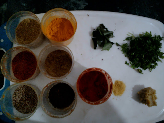 A collection of spices and Konduli mix flour arranged for preparing homemade masala chai, showcasing vibrant colors and textures.