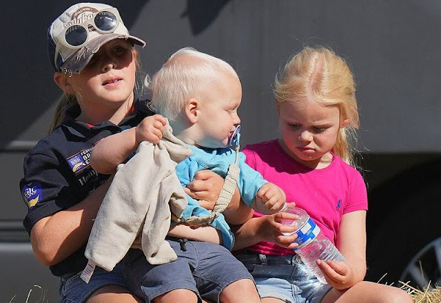 Princess Anne, Zara Tindall and Mike Tindall, their two daughters Mia, Lena and their one-year-old son Lucas