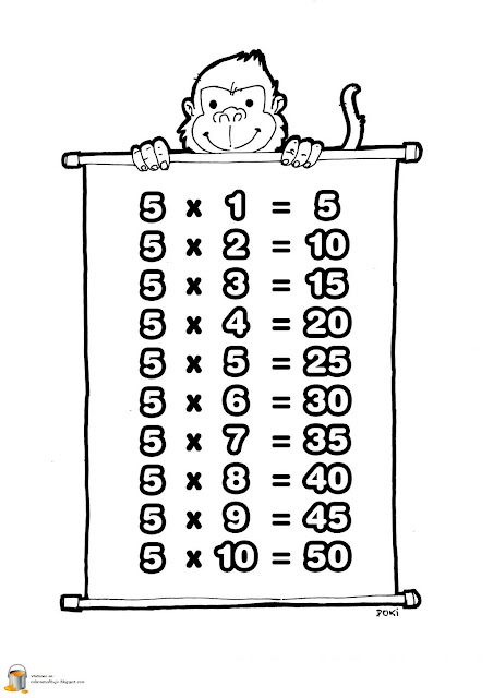 Tabla de multiplicar del numero 5 para colorear y pintar