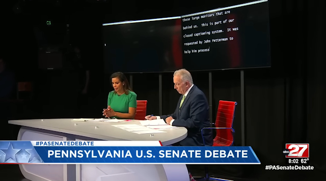 Pennsylvania Senate Debate October 2022 closed caption sub-title system assist John Fetterman