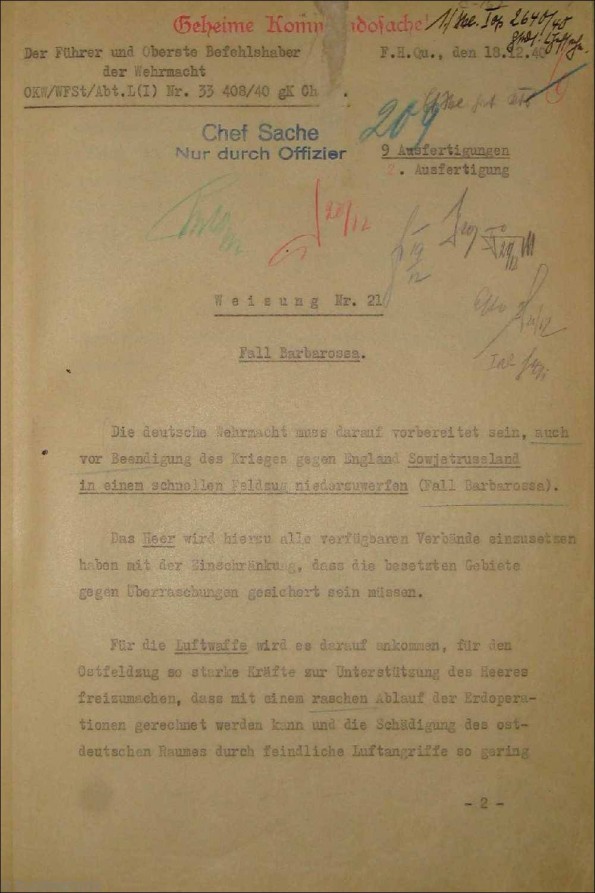 18 December 1940 worldwartwo.filminspector.com Fuhrer Directive No. 21 Operation Barbarossa front cover