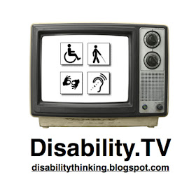 Disability.TV logo - old style TV set with disability symbols on the screen