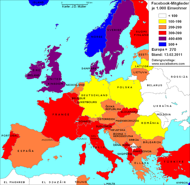 Facebook in Europa, Februar 2011, Facebook aktuell, Facebook-Mitglieder, Facebook Europe, Facebook Members, Facebook Accounts, Facebook-Konten