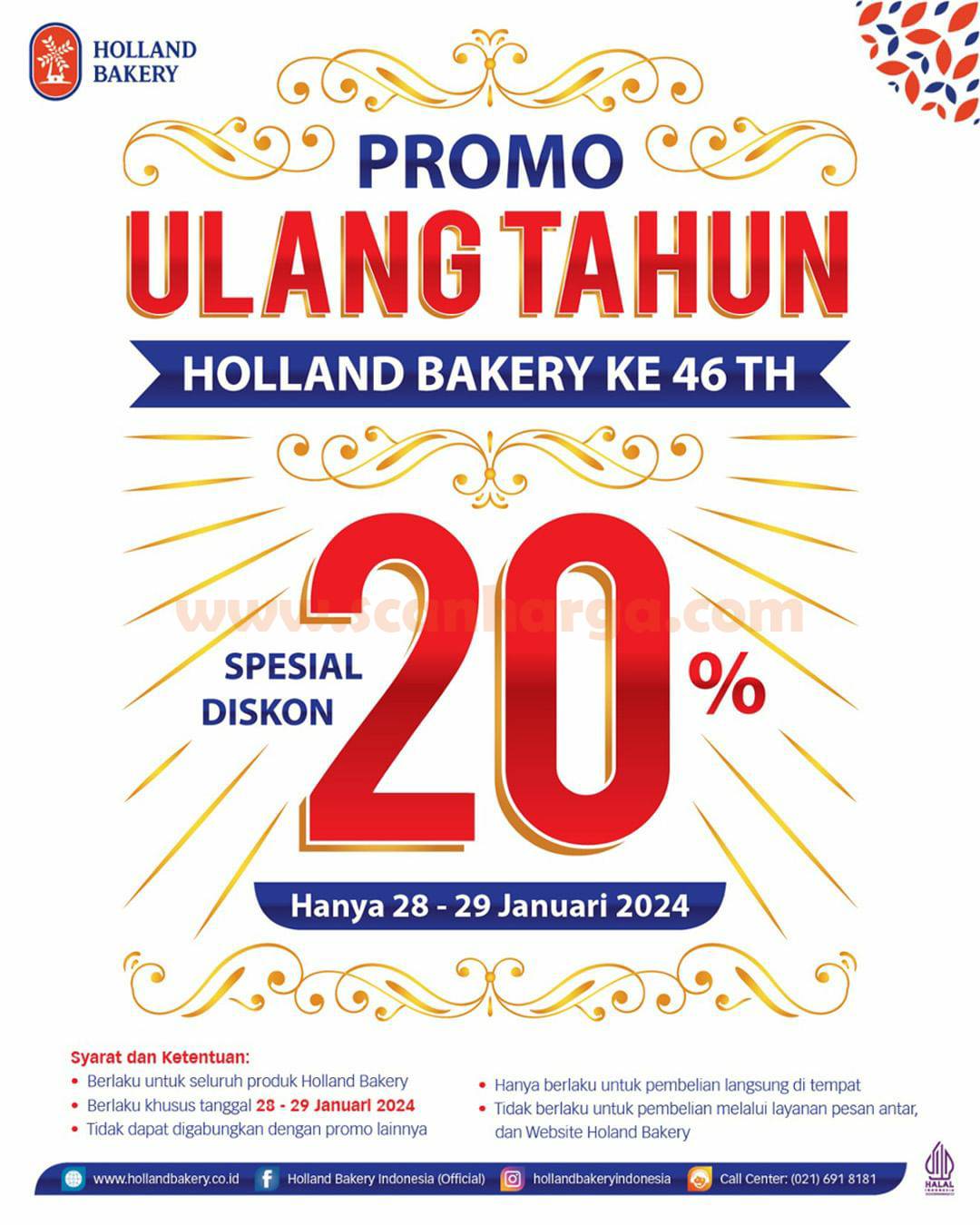 Promo Holland Bakery Ulang Tahun ke 46 - Spesial Diskon 20%