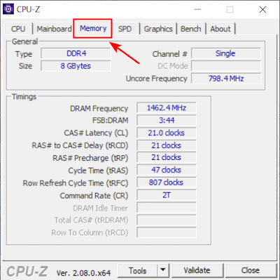 مواصفات الرام من برنامج CPU-Z
