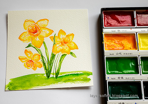 Layers of ink - Watercolor Daffodils Tutorial by Anna-Karin Evaldsson.