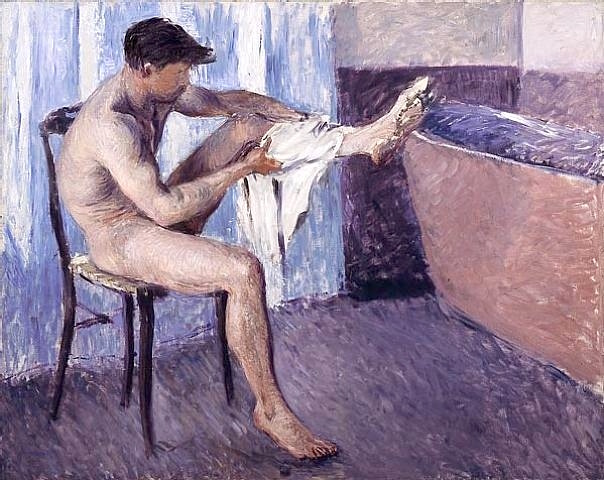 Gustave Caillebotte (1848-1894) Homme s'essuyant la jambe, 1884 Huile sur toile, 100 x 125 cm  Collection privée