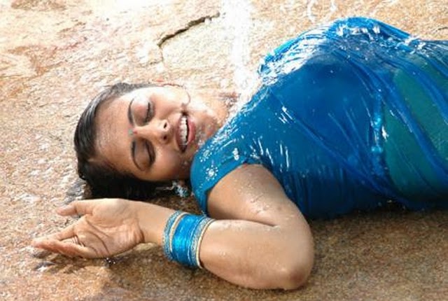 sindhu menon hot stills in wet blue saree from chandamama movie hot and wet