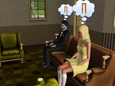 Both Mal and Belle are sitting on the couch, thinking about doors.