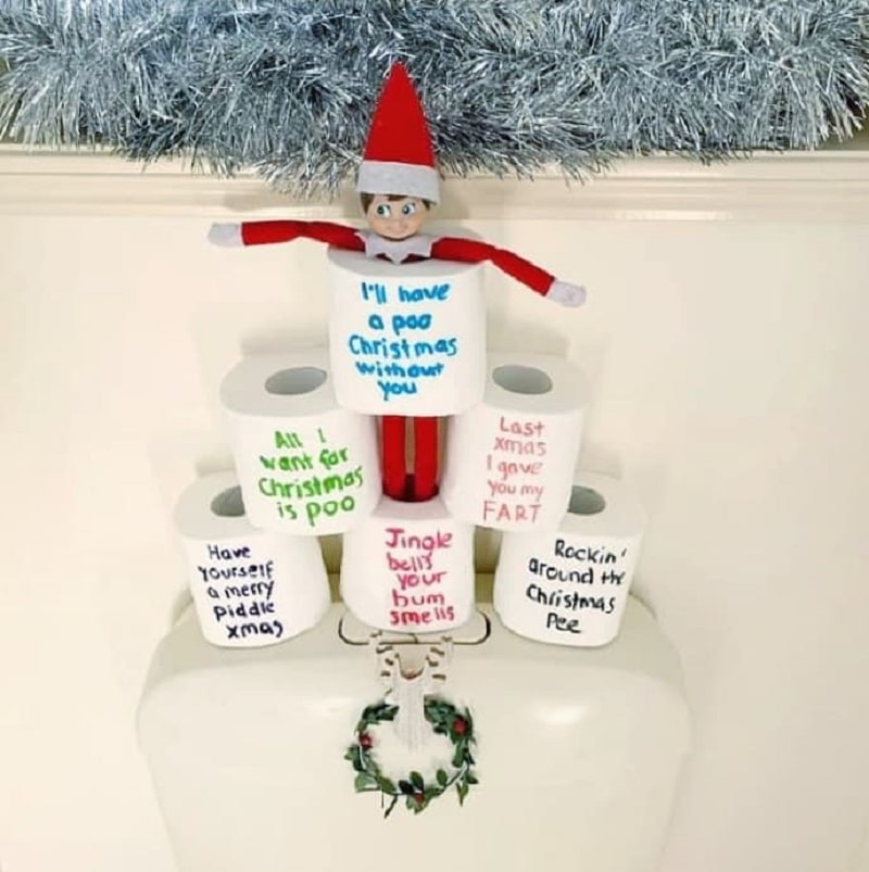 elf toilet paper rolls with christmas puns