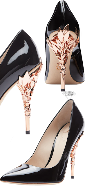 ♦Ralph & Russo black patent leather Eden heels with rose gold leaves #ralphrusso #shoes #brilliantluxury