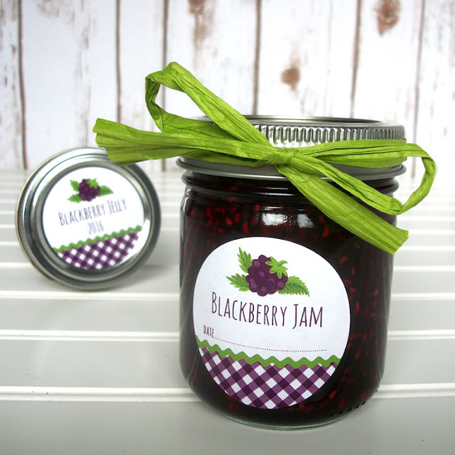 Gingham Blackberry Mason Jar Labels