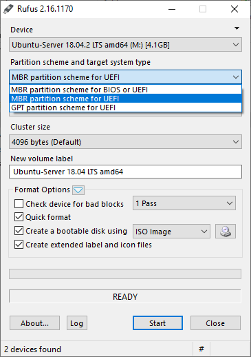 Rufus Setting to make bootable USB