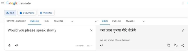 Google Translate English to Hindi