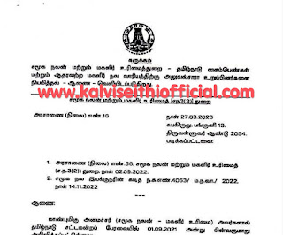 மகளிர் உரிமைத் துறை - மகளிர் நல வாரியத்திற்கு அலுவல்சாரா உறுப்பினர்களை நியமித்து ஆணை - அரசாணை (நிலை) எண்.16 - நாள் 27.03.2023 - PDF