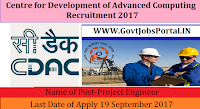 Centre for Development of Advanced Computing Recruitment 2017-67 Project Manager & Project Engineer