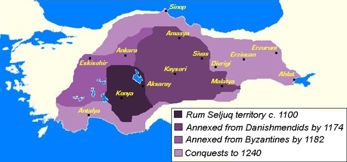 Map of Expansion of the Turkish Seljuk Sultanate between 1100–1240. 