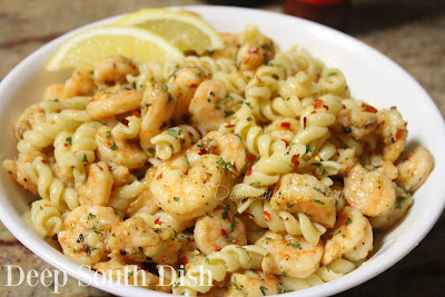 Seasoned shrimp quickly air fried and finished in a toss of a garlic butter blend. Use as a snack shrimp, great when served in individual appetizer cups for a party pass around or toss with cooked pasta for a main dish meal