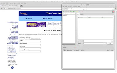 Screen shot of our website and selenium IDE overlayed