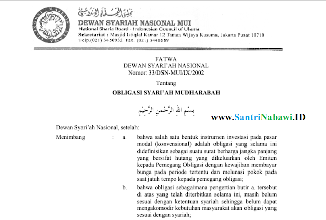 Fatwa DSN MUI No. 33 tentang Obligasi Syariah Mudharabah