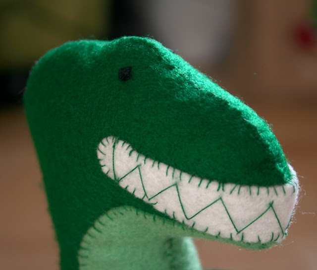 Felt Dinosaur Toy close up of head and teeth