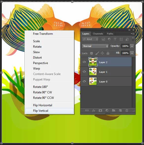 Flip Vertical using Free Transform.