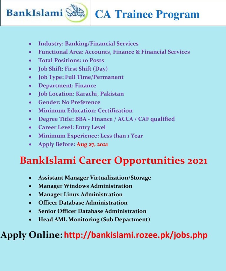 BankIslami CA Trainee Program – BankIslami Jobs 2021 – Apply Online