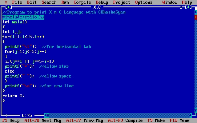 Program to print alphabet X in C Language without Graphics