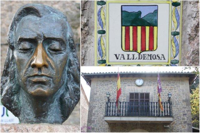 Escultura de Chopin – Azulejo con escudo de Valldemosa – Ayuntamiento de Valldemosa en Mallorca