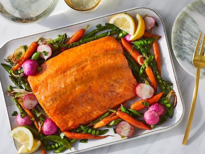 Roasted Honey-Dijon Salmon with Spring Vegetables