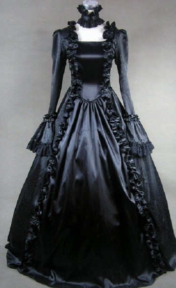 Pure Black Aristocratic Gothic Victorian Dress