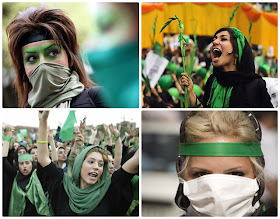 نمایی ناهمسان از زنان جنبش سبز درون و برون ایران در این جنبش، زنان ایرانی پُر رنک نمایان شدند.