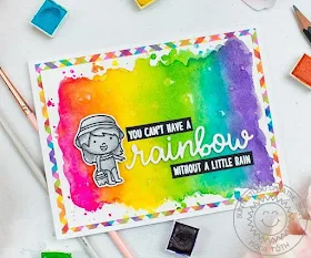 Sunny Studio Stamps: Coastal Cuties You Can't Have A Rainbow Without A Little Rain Watercolor Card by Mona Toth
