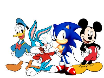 Montage avec Buster Bunny, Mickey, Sonic et Donald.