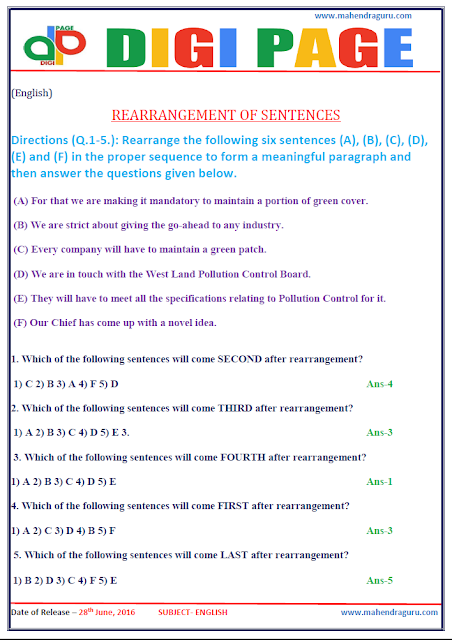 Digi Page-Rearrangement of Sentences