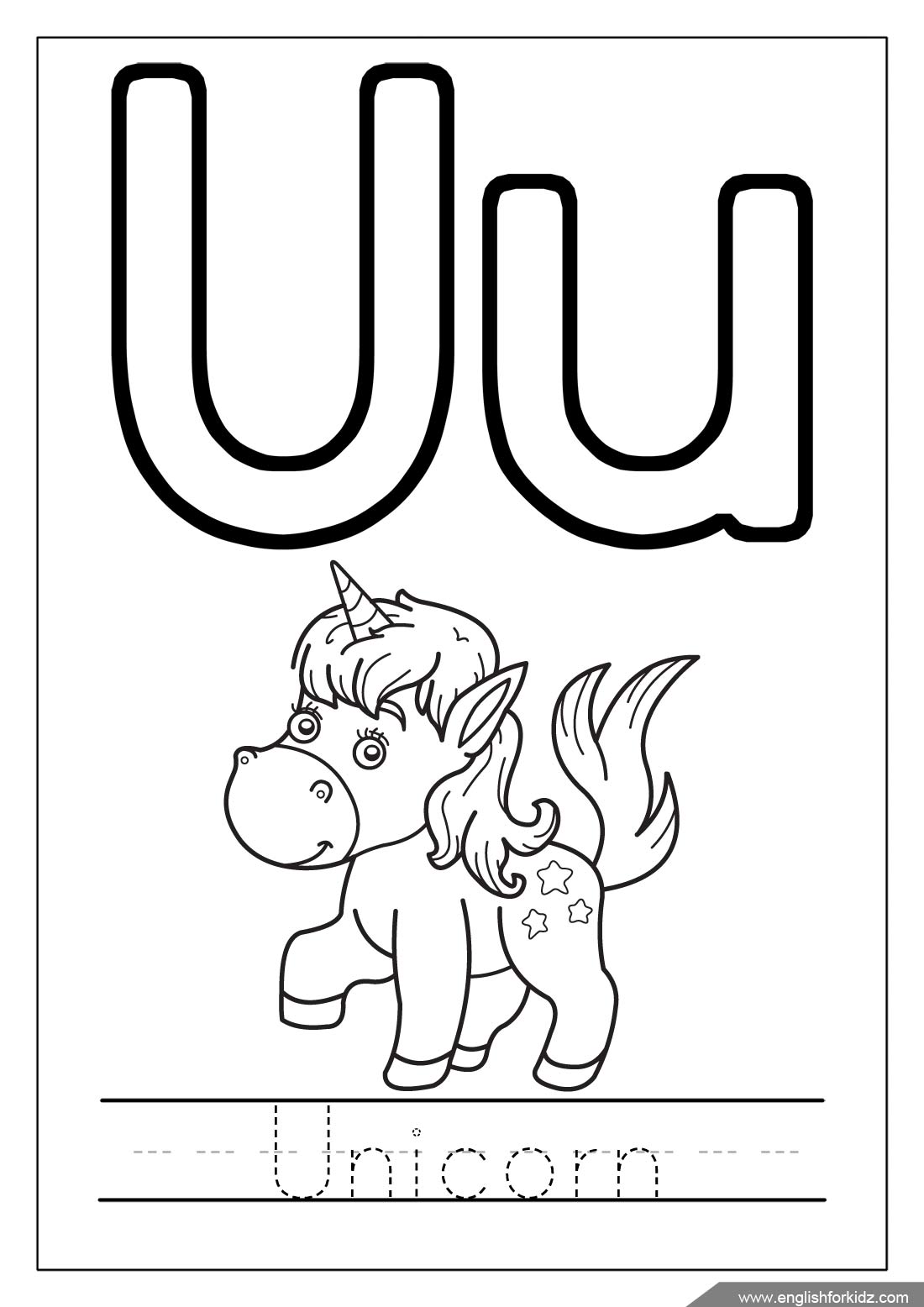 Alphabet coloring page letter u coloring u is for unicorn