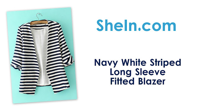 SheIn: Navy White Striped Long Sleeve Fitted Blazer