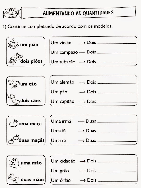 Atividades plural e singular para imprimir