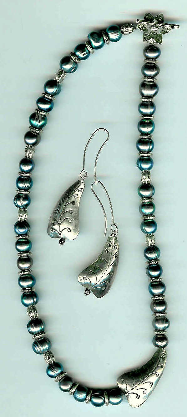 38. Teal Freshwater Pearls with Karen Hill Thai Sterling Silver + Earrings