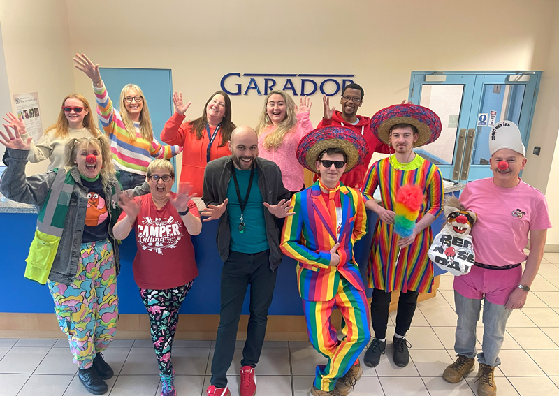 Team Garador wearing their fabulously funky clothes for Red Nose Day