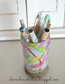 floral glass pen pencil holder 