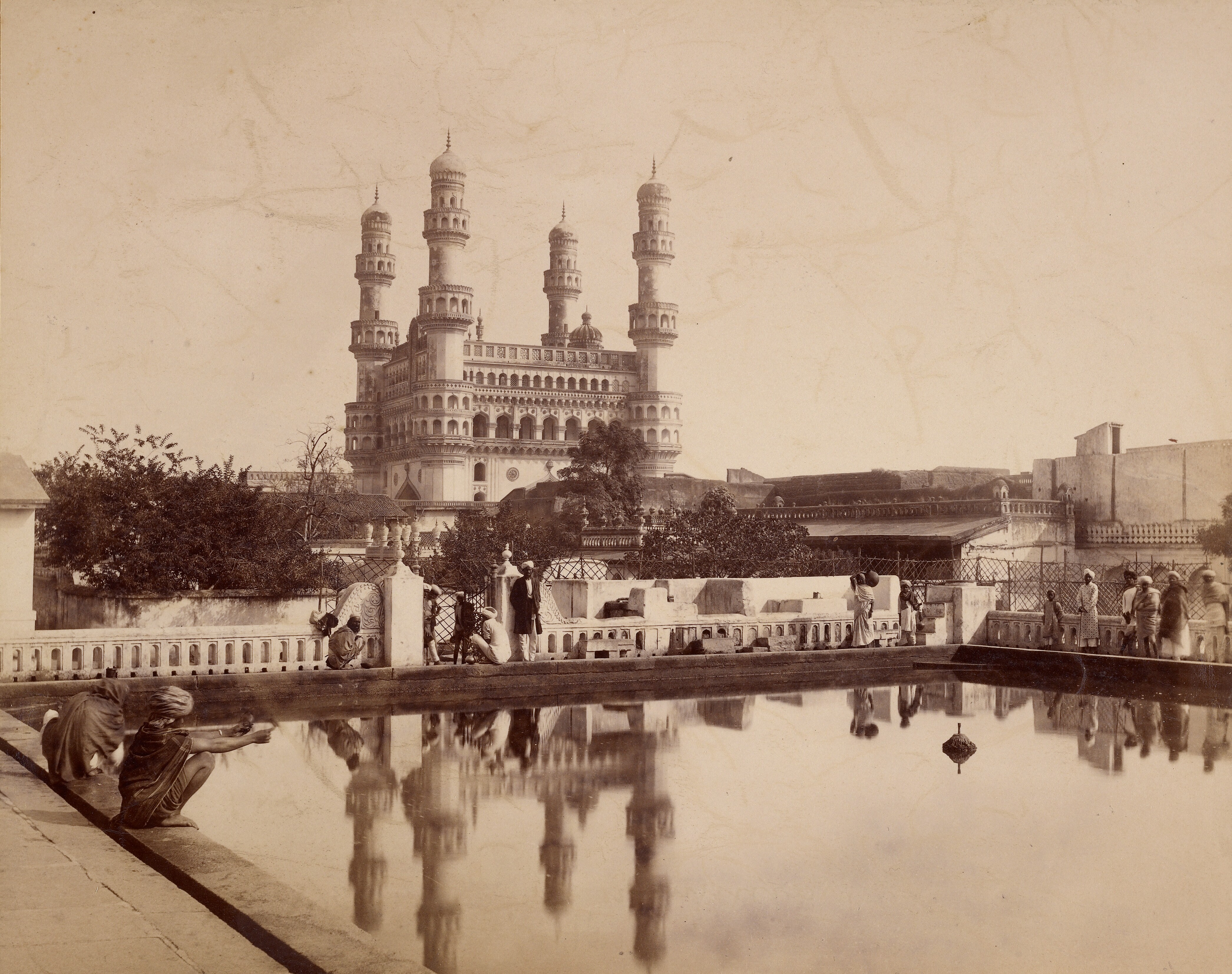 View of Charminar from Mecca or Makkah Masjid (Mosque), Hyderabad (Deccan), Telangana, India | Rare & Old Vintage Photos (1887)