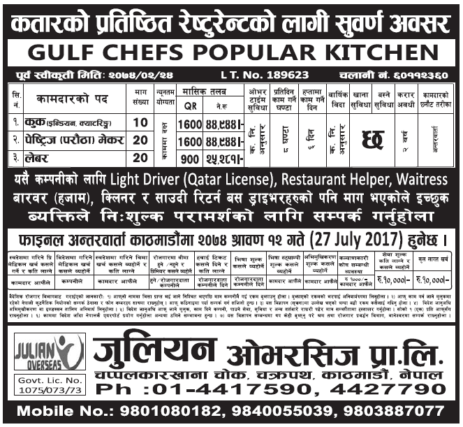 Jobs in Qatar for Nepali, Salary Rs 44,944