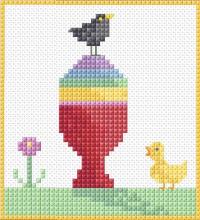 Cute Easter Cross Stitch Featuring An Egg In Eggcup With Birds And A