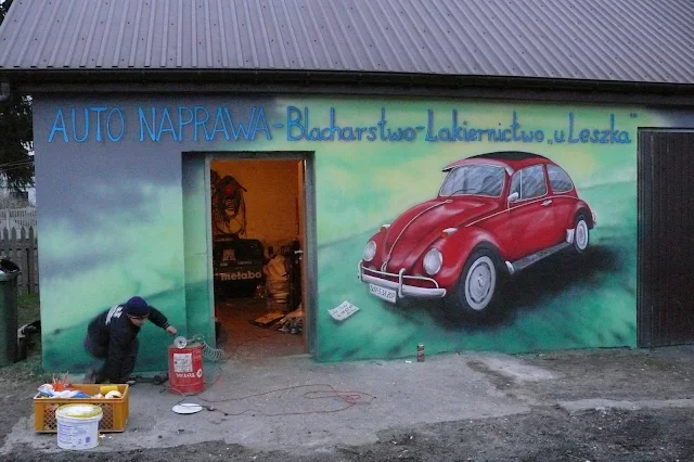 Malowanie Vw garbusa na ścianie, mural ścienny 3D, Bydgoszcz