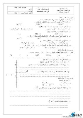 تحميل فرض تأليفي عدد 2 في رياضيات سنة سابعة