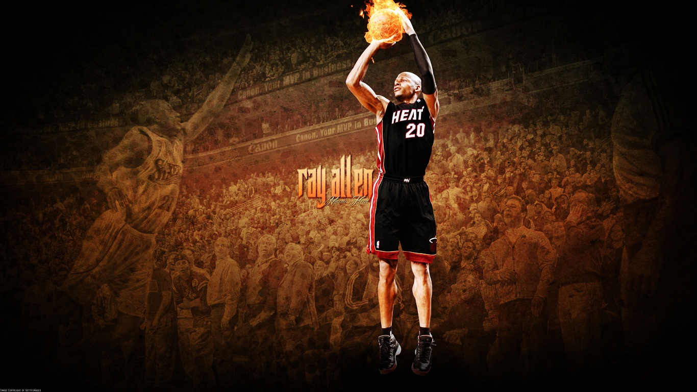 Ray Allen Miami Heat 3 Poin Shot Wallpapers 1366X768